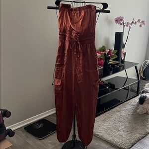Rust Utility Strapless Jumpsuit